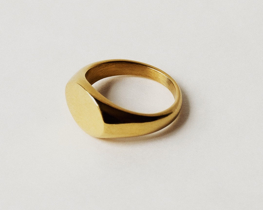 Side view of Signature Signet Gold Ring.