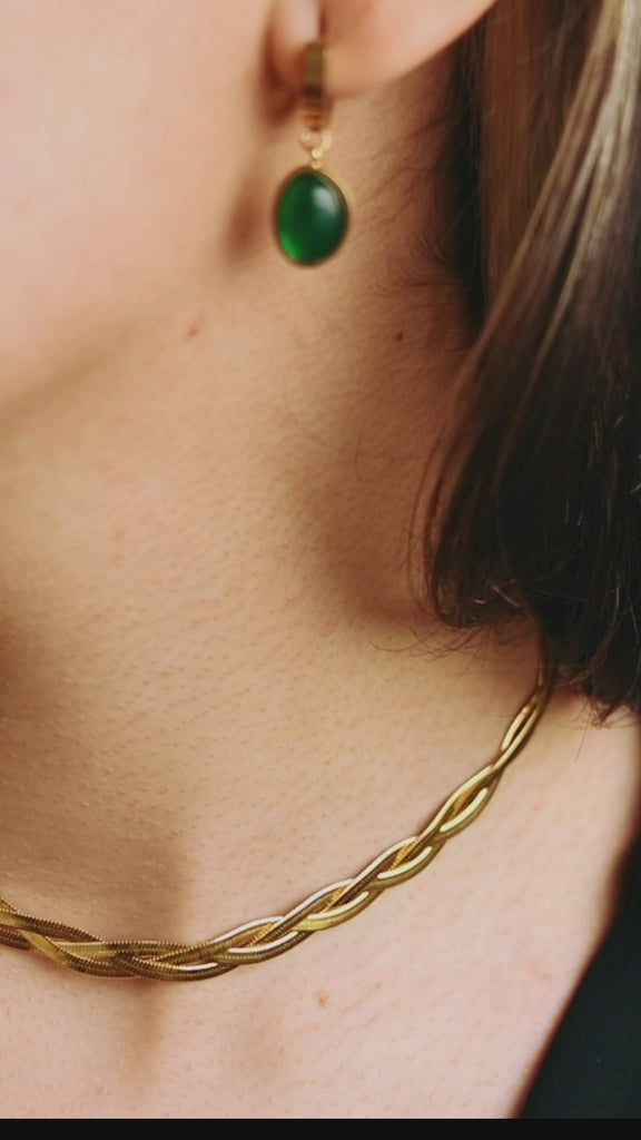 Video of woman wearing Emerald Green Small Hoop Earrings