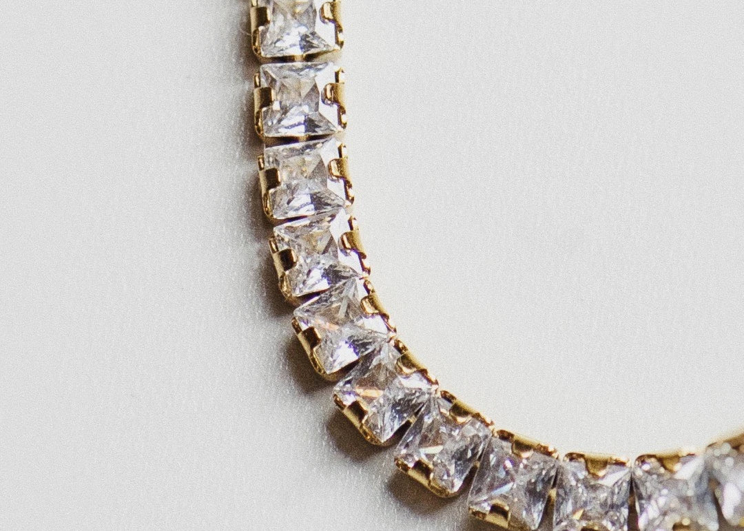 Close up of Aria's Tennis Chain Necklace