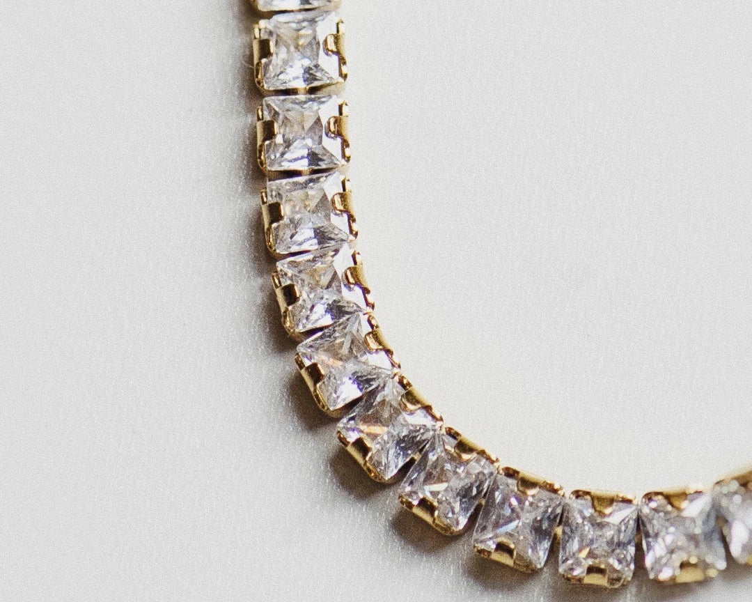 Close up of Aria's Tennis Chain Necklace