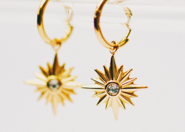 Celestial Star Pendant Charm Hoop Earrings, Gold plated, minimalist design