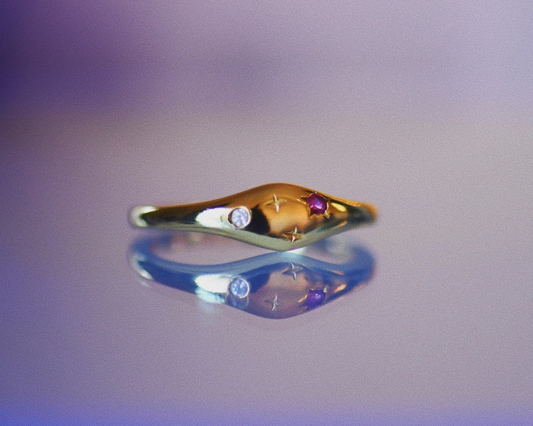 Cosmos Dainty Gold Pave Ring