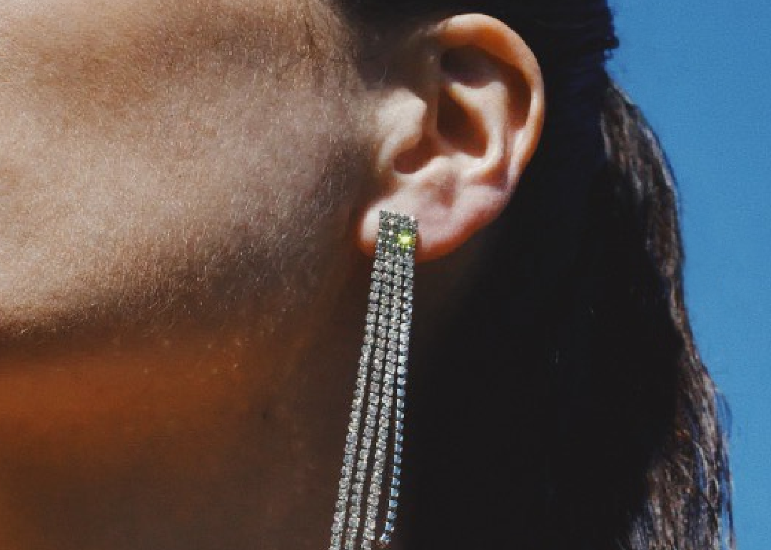 Woman wearing Icy Cascades drop Earrings